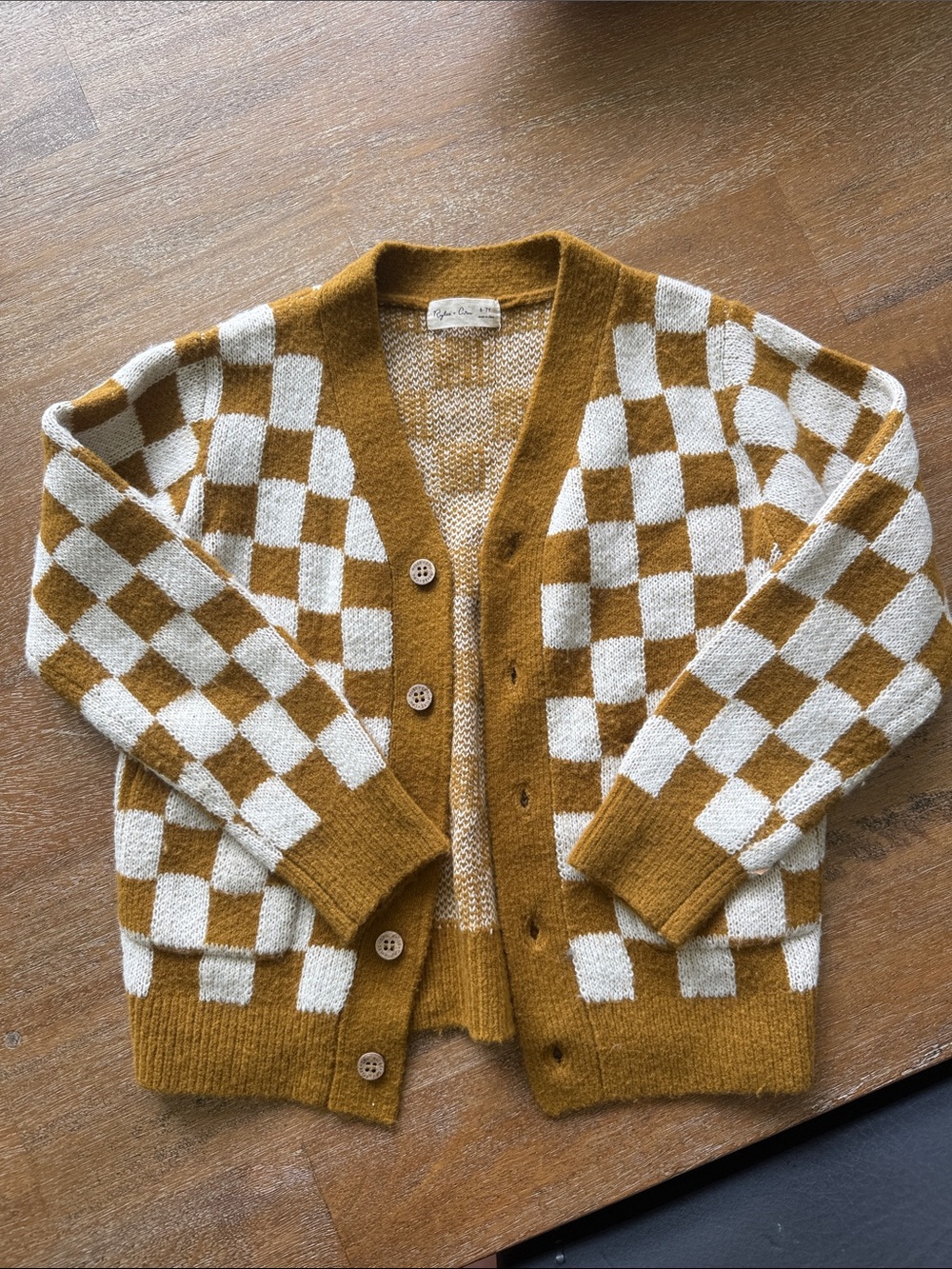 Girls Checkerboard Knit Cardigan